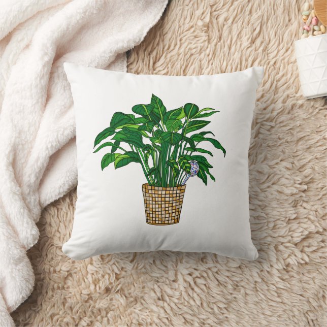Peace Lily Hand drawn Plant Throw Pillow (Blanket)