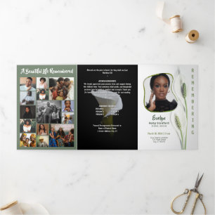 Peace Lily Modern Frame 35‑Photo Funeral Tri-Fold Program