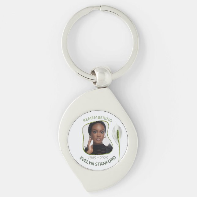 Peace Lily Modern Frame Photo Memorial Keychain (Front)