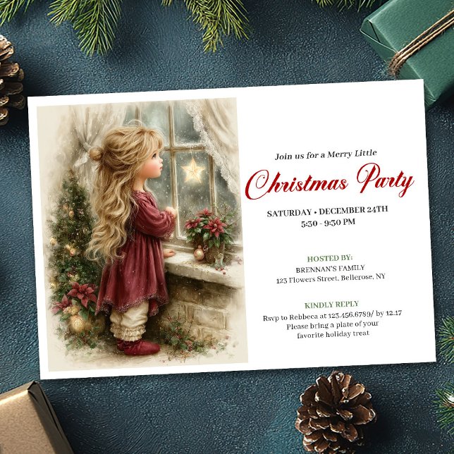 Peace Little Girl Awaits Santa Printable Invites (Peace Little Girl Awaits Santa Printable Invitation)