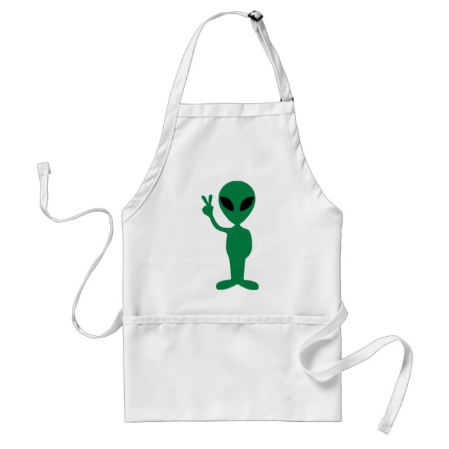 Peace Little Green Man Alien Silhouette Adult Apron (Front)