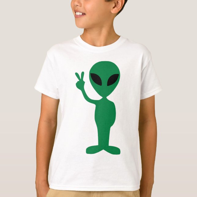 Peace Little Green Man Alien Silhouette T-Shirt (Front)