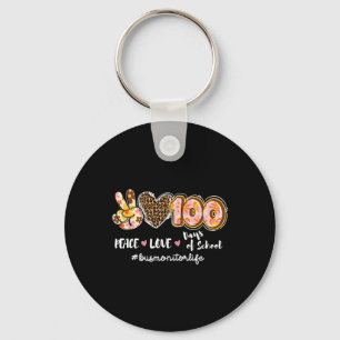 Peace Love 100 Days Of School Leopard Bus Monitor  Keychain