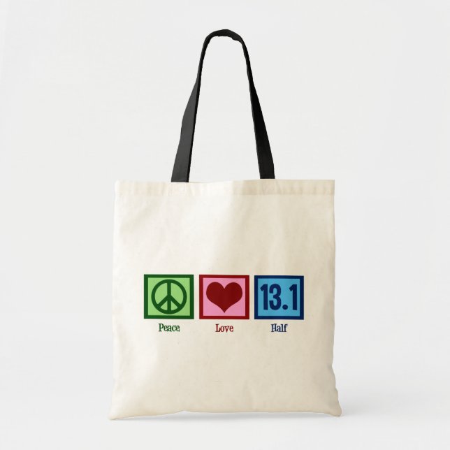 Peace Love 13.1 Half Marathon Runner Tote Bag (Front)