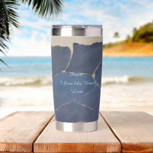 Peace Love 20 oz Water Bottle Artistic Blue Design Insulated Tumbler