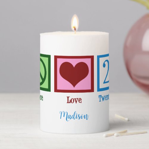 Peace Love 21 Cute 21st Birthday Gift Pillar Candle
