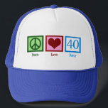 Peace Love 40th Birthday Cute Party Trucker Hat<br><div class="desc">Peace Love 40th Birthday Party hat. Peace Love 40.</div>