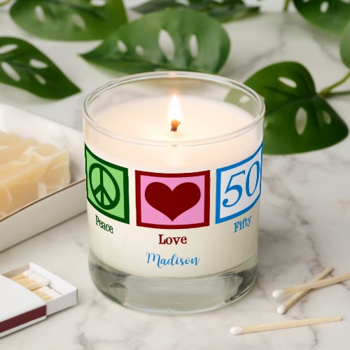 Peace Love 50 Cute 50th Birthday Gift Scented Candle