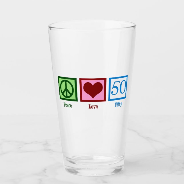 Peace Love 50th Birthday Cute Party Glass (Front)