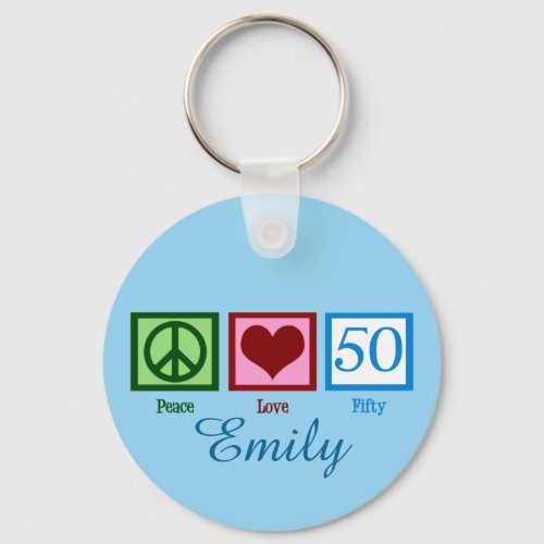 Peace Love 50th Birthday Cute Party Keychain