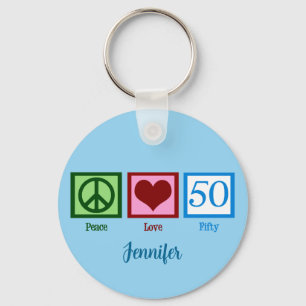 Peace Love 50th Birthday Cute Party Keychain