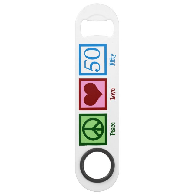 Peace Love 50th Birthday Cute Party Speed Bottle Opener (Front)