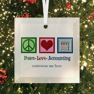 Peace Love Accounting Custom Accountant Christmas Glass Ornament