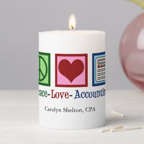 Peace Love Accounting Cute Custom Accountant Pillar Candle