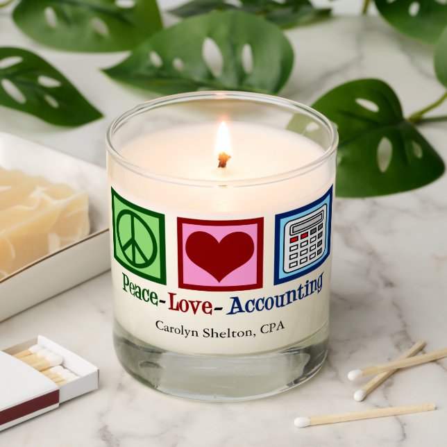Peace Love Accounting Cute Custom Accountant Scented Candle (Lit)