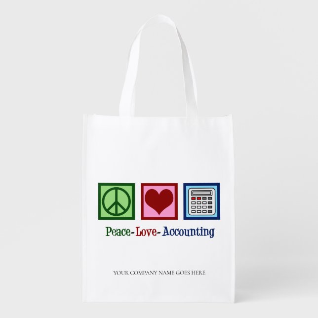 Peace Love Accounting Office Custom Accountant Grocery Bag (Front)