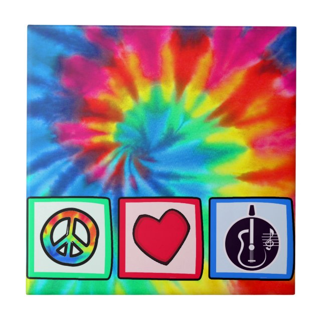 Peace, Love,  Acoustic Guitars Ceramic Tile (Front)