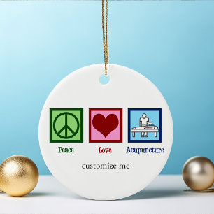 Peace Love Acupuncture Cute Custom Christmas Ceramic Ornament