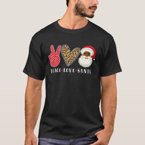 Peace Love African American Santa Claus Christmas T_Shirt