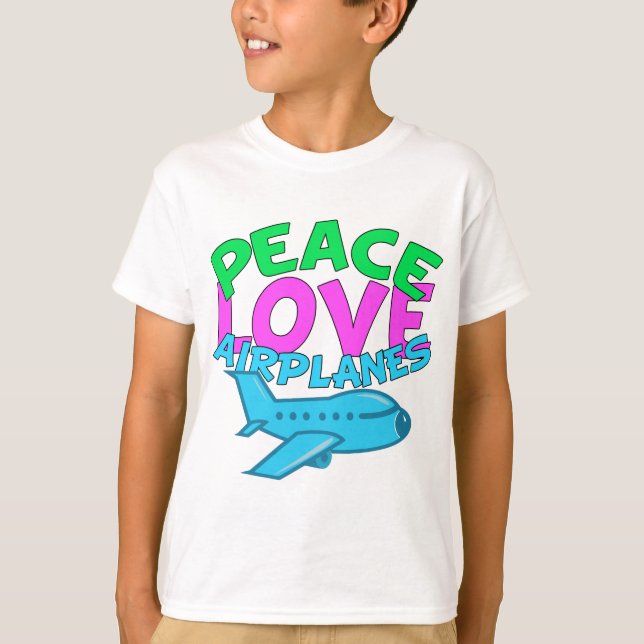 Peace Love Airplanes Cute Kids Airplane T-Shirt (Front)