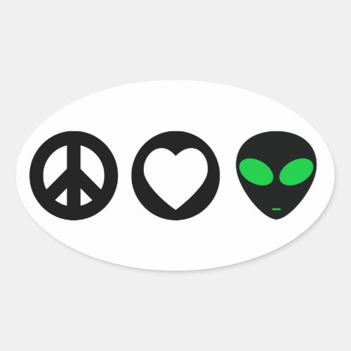 Peace Love Alien Oval Sticker