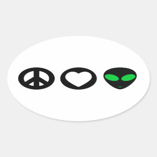 Peace Love Alien Oval Sticker