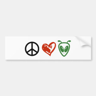 Peace Love Aliens Bumper Sticker