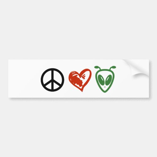 Peace Love Aliens Bumper Sticker