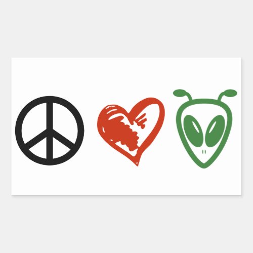 Peace Love Aliens Rectangular Sticker