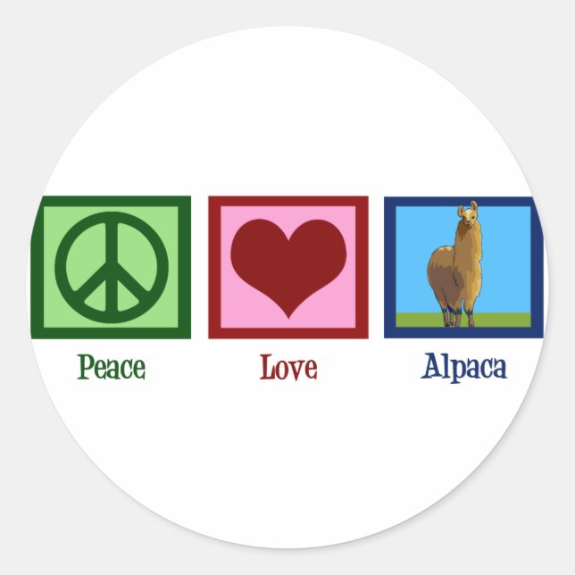 Peace Love Alpaca Classic Round Sticker (Front)