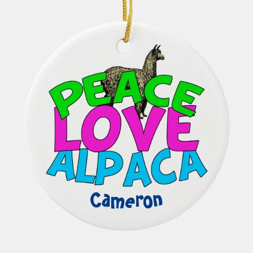 Peace Love Alpaca Cute Monogram Christmas Ceramic Ornament