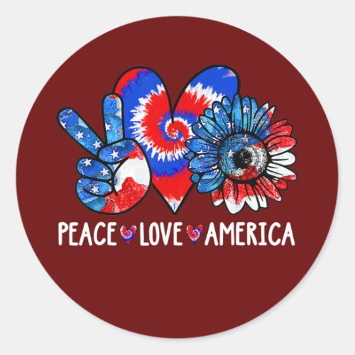 Peace Love America 4th July Patriotic Sunflower Classic Round Sticker
