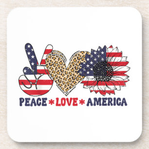 Peace Love America 4th of July Patriotic Beverage Coaster