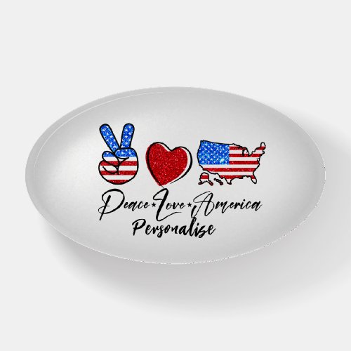 Peace Love America Flag United States Red Heart Paperweight