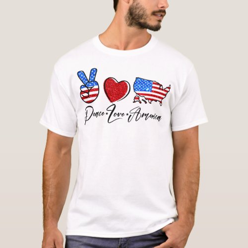 Peace Love America Heart Country Flag T_Shirt