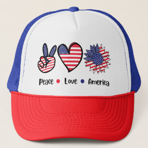 Peace Love America Patriotic 4th of July Trucker Hat