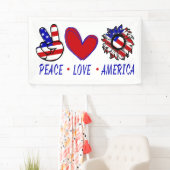 Peace Love America Patriotic Flag Heart Sunflower Banner | Zazzle