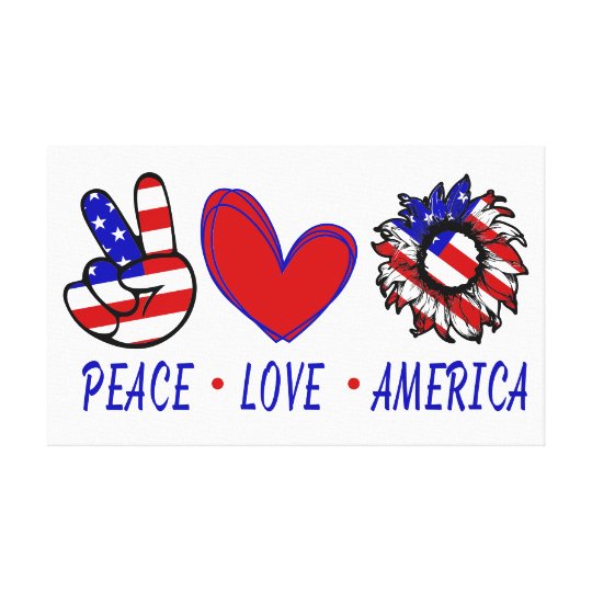 Download Peace Love America Patriotic Flag Heart Sunflower Canvas ...