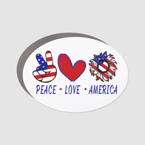 Peace Love America Patriotic Flag Heart Sunflower Car Magnet