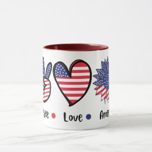 Peace Love America Patriotic Mug USA Flag Heart