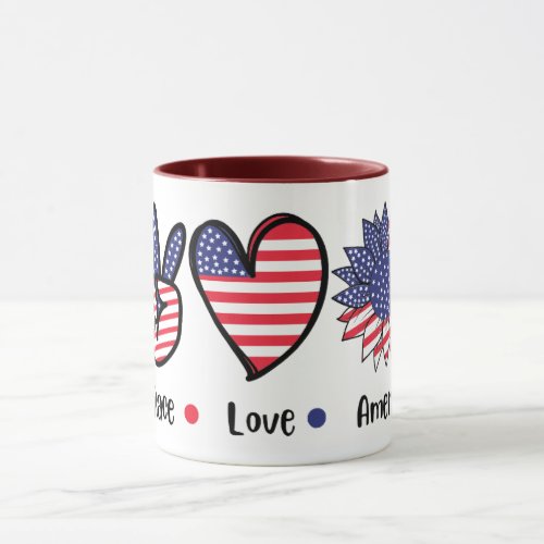 Peace Love America Patriotic Mug | USA Flag Heart