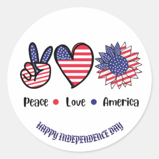 "Peace Love America" Patriotic Symbols Custom Classic Round Sticker