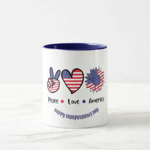 "Peace Love America" Patriotic Symbols Custom Mug
