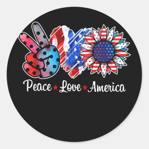 Peace Love America Sunflower American Flag Funny Classic Round Sticker