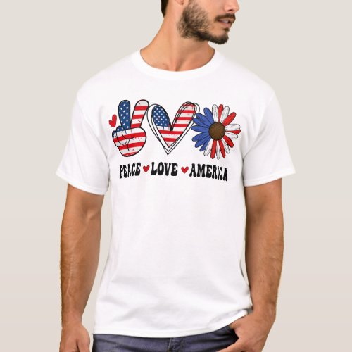 Peace Love America US Flag 4th Of July Patriot T_Shirt
