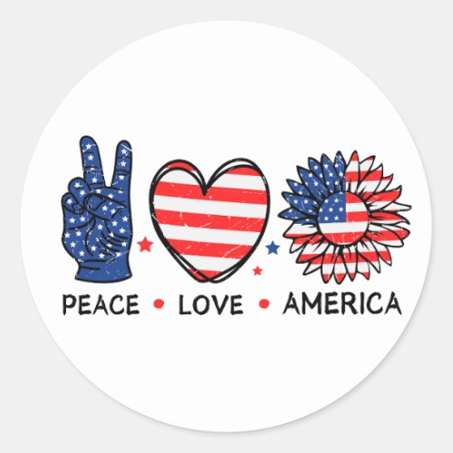 Peace Love America USA Flag4th of JulyPatriotic Classic Round Sticker