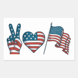 Peace Love American Flag Rectangular Sticker