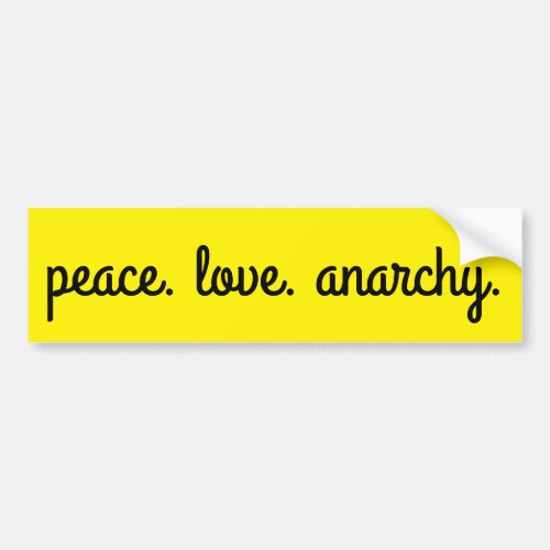 Peace Love Anarchy Typography Black and Yellow Bumper Sticker