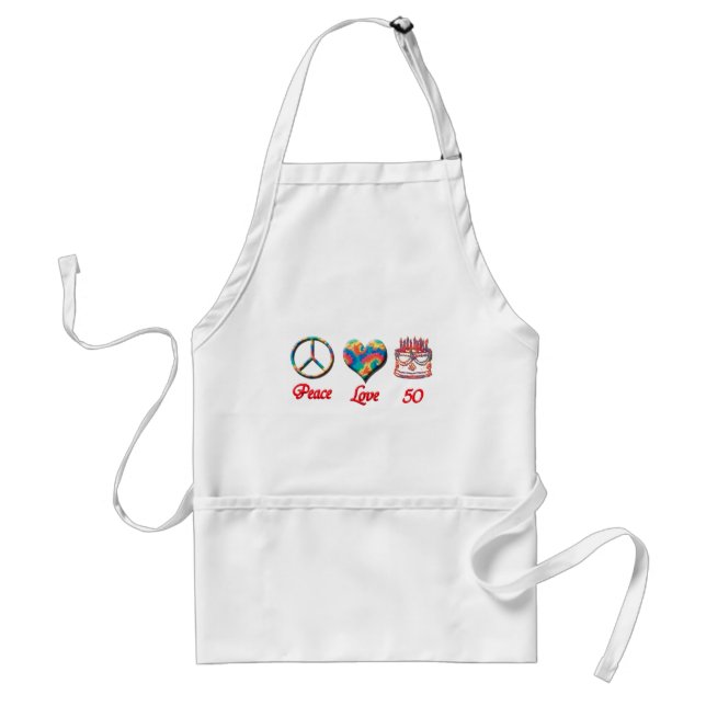 Peace Love and 50 Adult Apron (Front)