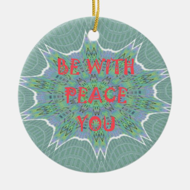 Peace, Love, and African Print Ceramic Ornament (Front)